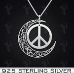 Hippie Moon Peace Handmade 925 Sterling Silver Pendant Necklace