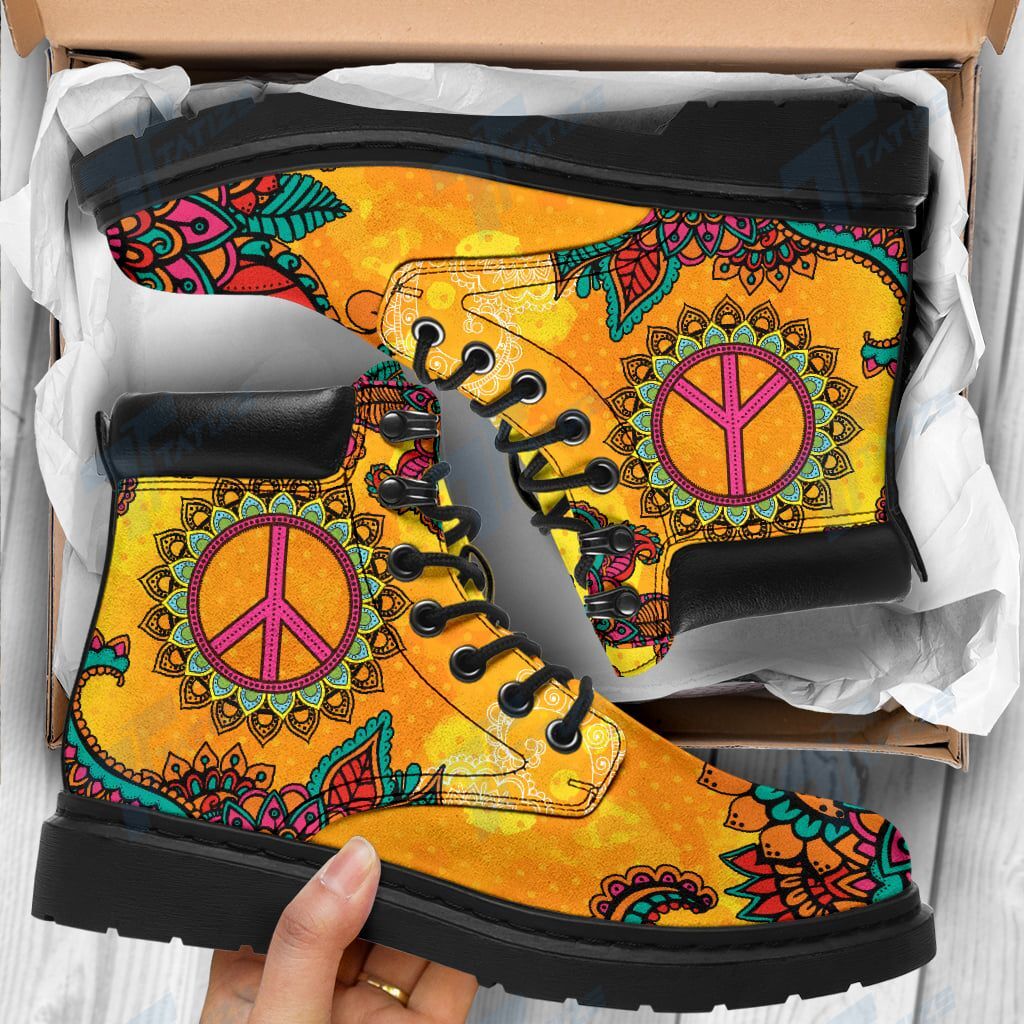 Hippie Sunflower And Peace Sign Mandala Pattern Season Boots