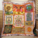 Hippie Peace On Earth Premium Quilt Blanket Size Throw, Twin, Queen, King, Super King