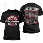 Georgia Bulldogs 2022 CFP National Champions Schedule NCAA Two Sided Graphic Unisex T Shirt, Sweatshirt, Hoodie Size S - 5XL