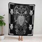Vikings Odin Tatoo Style Fleece Blanket 154