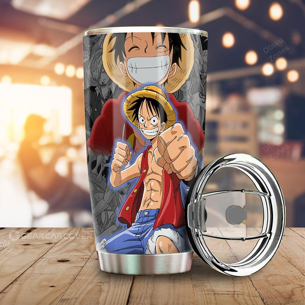HOT Anime Luffy and Zoro One Piece Grey Steel Tumbler2