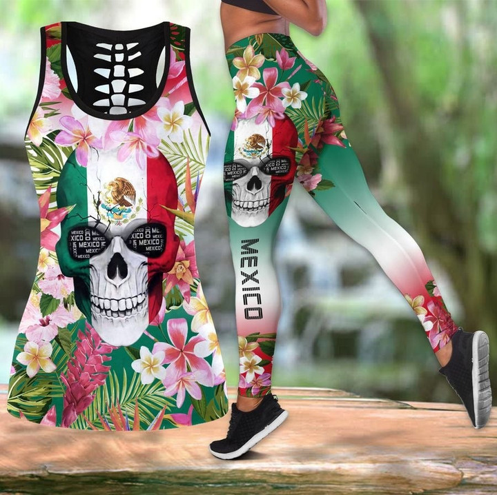 Mexico Girl Flower Skull Combo Tank Top + Legging TA062703 - Amaze Style™-Apparel