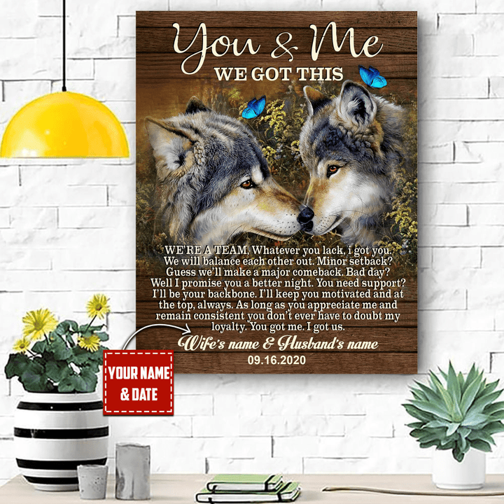 Love Wolf Couple Custom Name 3D All Over Printed Poster Vertical - Amaze Style™-Poster