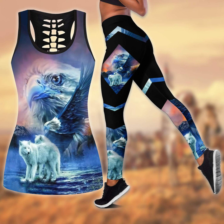 Love Wolf Love Eagle 3D All Over Printed Legging + Hollow Tank Combo - Amaze Style™