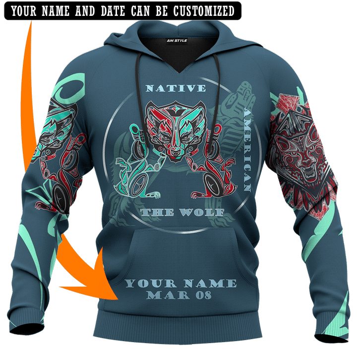 Native American Zodiac Wolf Pacific Northwest Native American Art Customized 3D All Over Printed Shirt - 