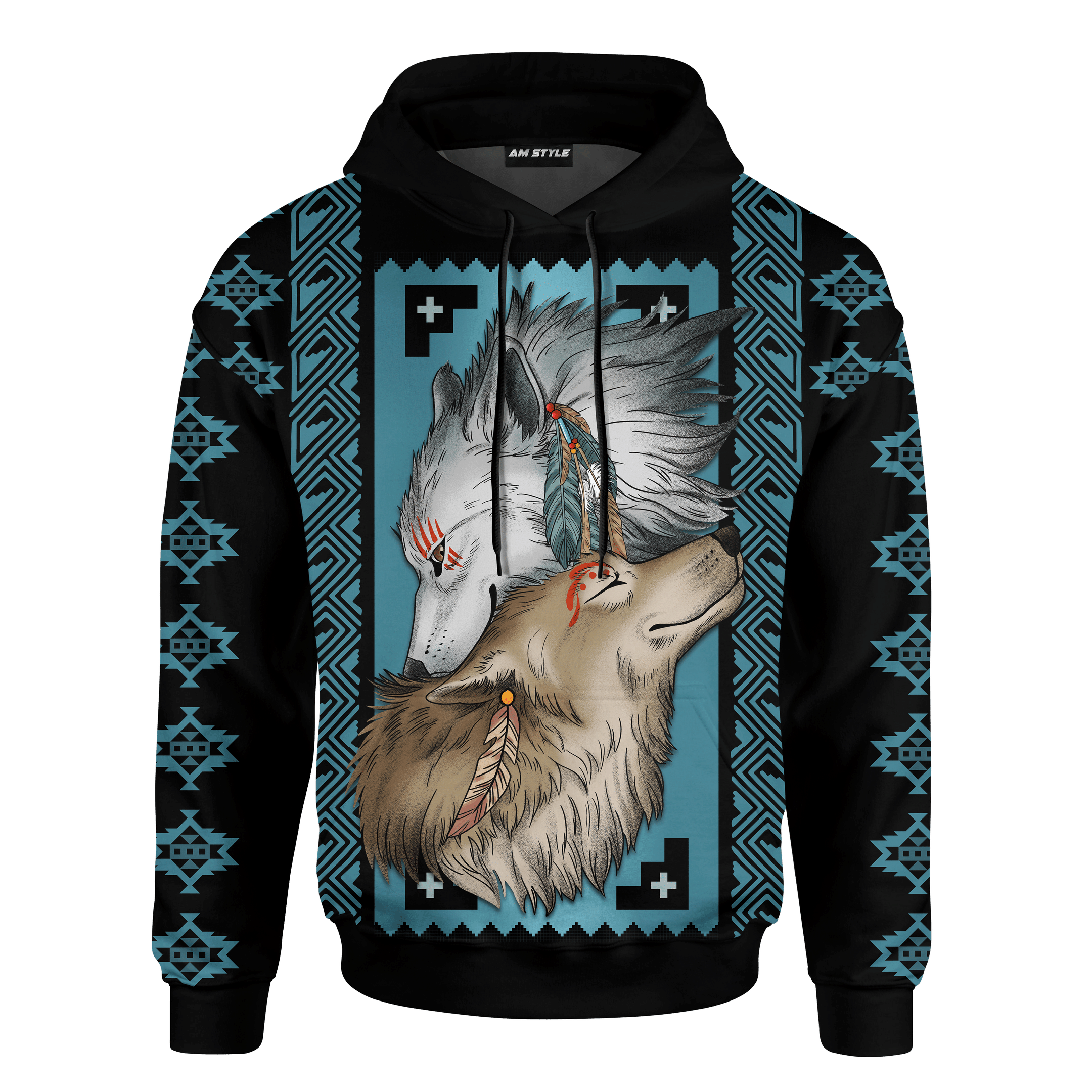 Native Wolf Native American Pattern Customized For Couple 3D All Over Printed Shirt - Am Style Design
