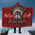 Wolf in Native American Pattern Hooded Blanket - Am Style Design