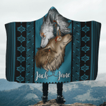 Native Wolf Native American Pattern Customized For Couple 3D All Over Printed Hooded Blanket - Am Style Design