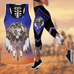 Wolf Native American 3D All Over Printed Legging + Hollow Tank Combo - Amaze Style™