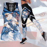 Eagle and American  Flag  All Over Printed Legging + Hollow Tanktop - AM Style Design