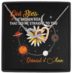 God Blessed The Broken Road That Led Me Straight To You Jesus Valentine Sunflower Night Sky Customized Interlocking Hearts Necklace - AM Style Design