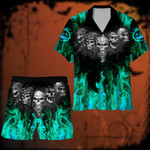Premium Skull Halloween Clothes Ultra Soft and Cool Cyan DNH160886MH