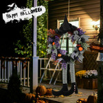 Premium Unique Home Decor Halloween Wreath With Hat Legs Wall Door Hanging Pumpkin Wreath Props Decoration