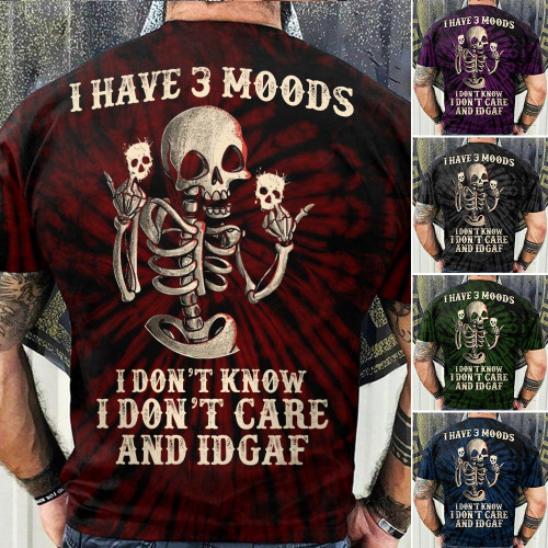 Unique Multicolor Skull I Have 3 Moods T-shirt PVC200802