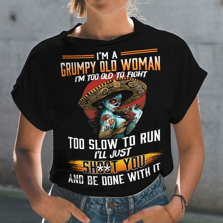 Unique Grumpy Old Woman Skull T-shirt PVC010901