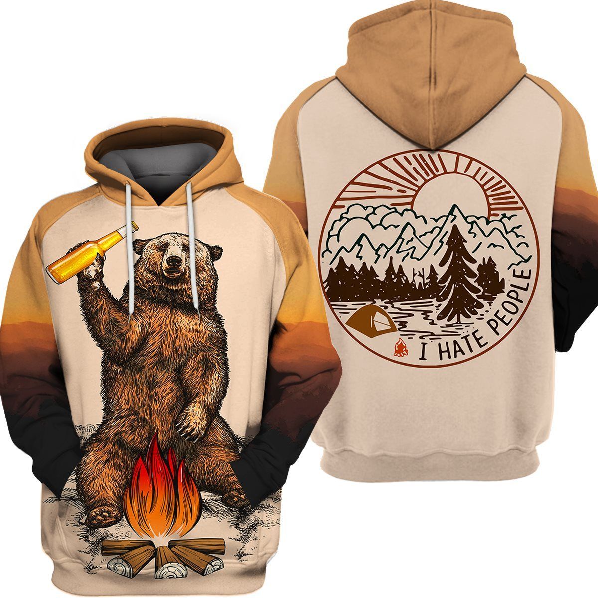Premium Unique I Hate People Camping Bear Beer Hoodie Ultra Soft and Warm HT310312DS