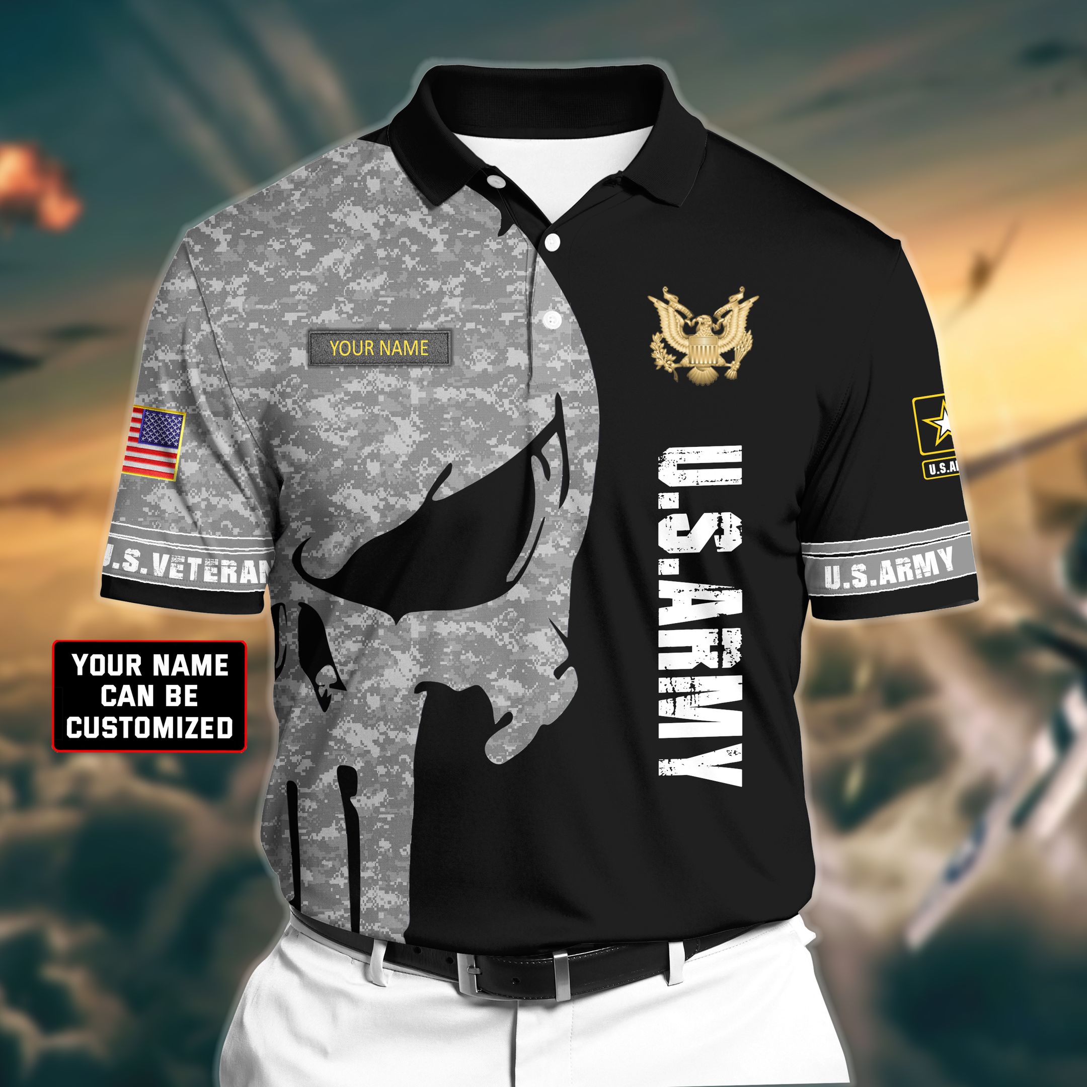Premium Veteran U.S Army 1 3D Polo All Over Printed NDT260503MT