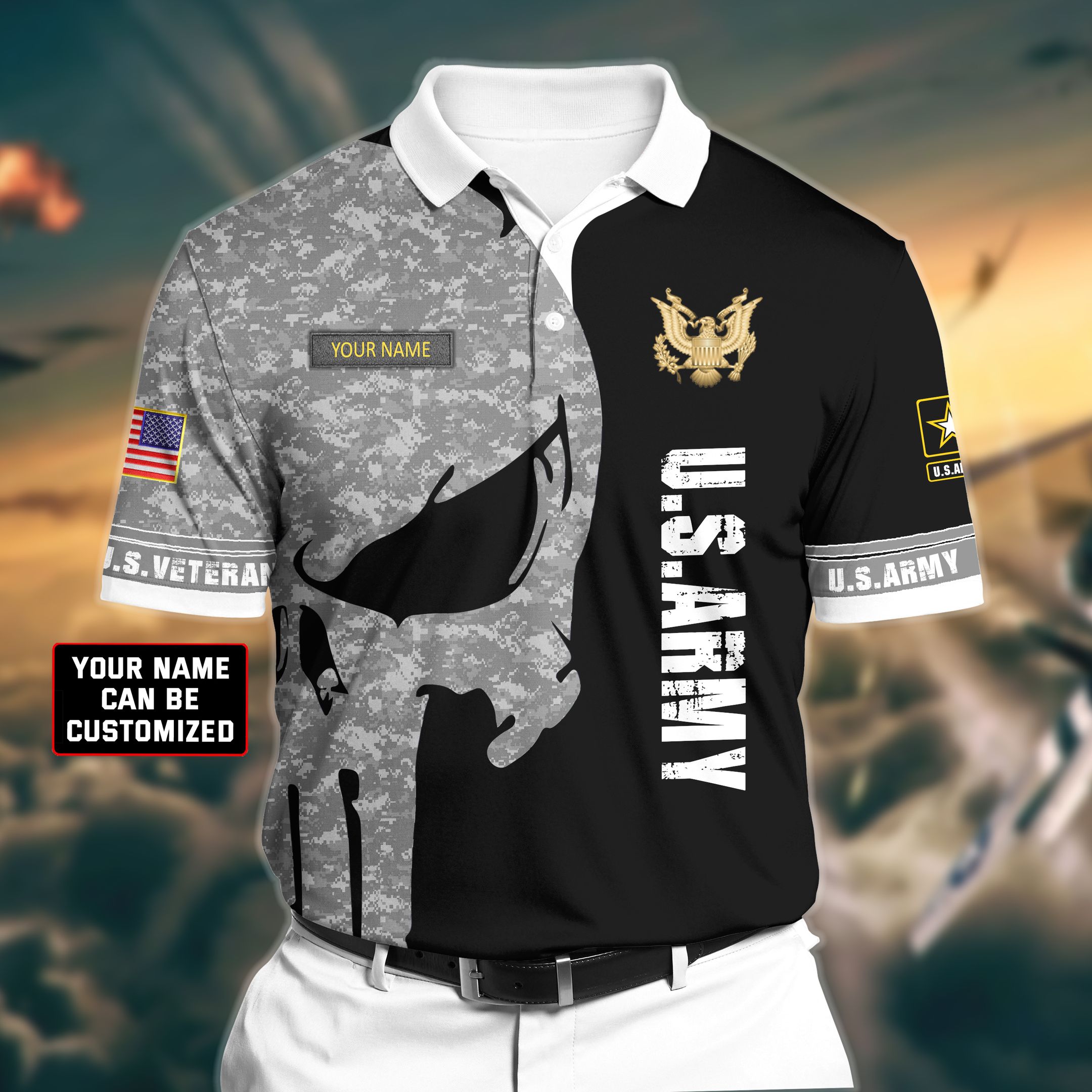 Premium Veteran U.S Army 1 3D Polo All Over Printed NDT260503MT