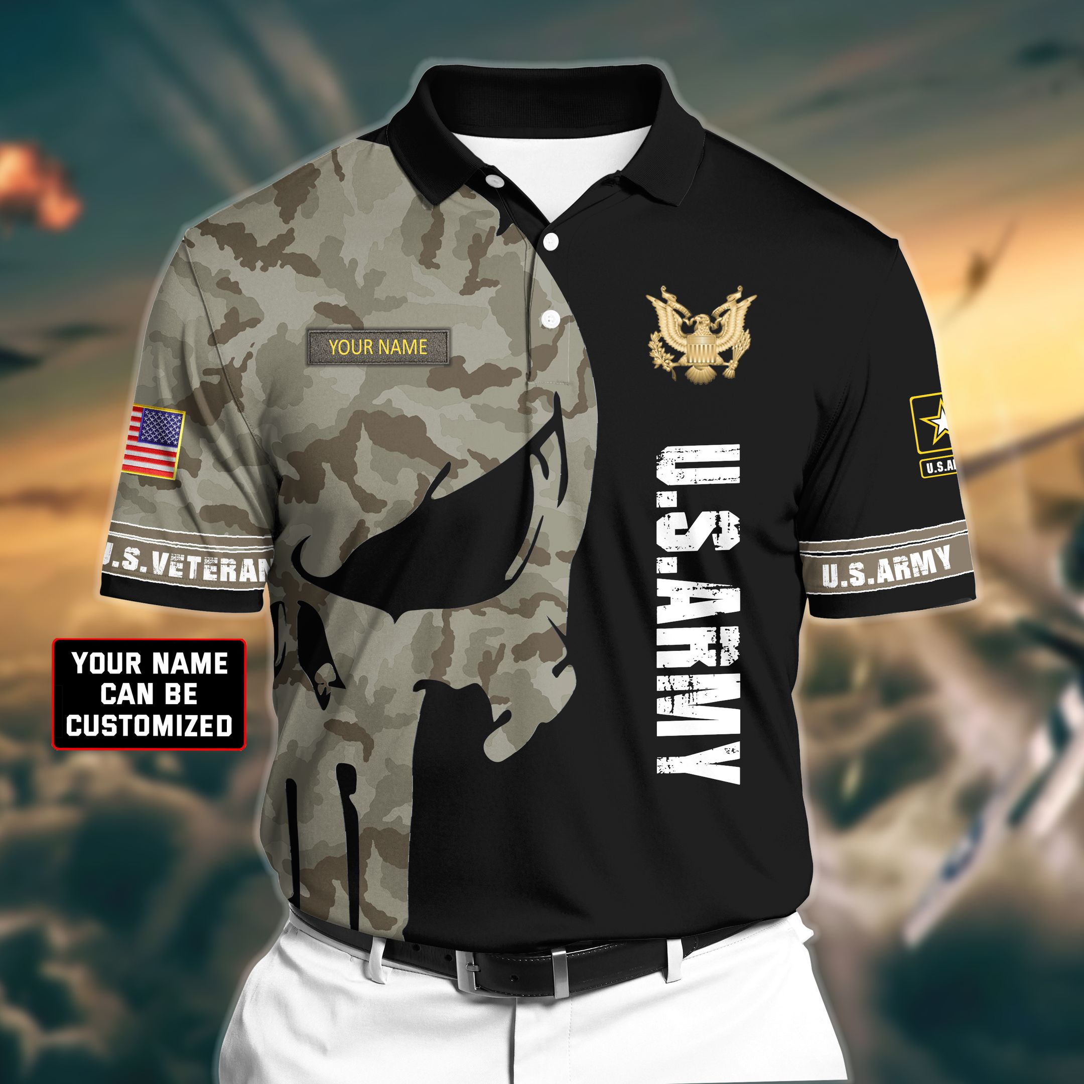 Premium Veteran U.S Army 1 3D Polo All Over Printed NDT260501MT