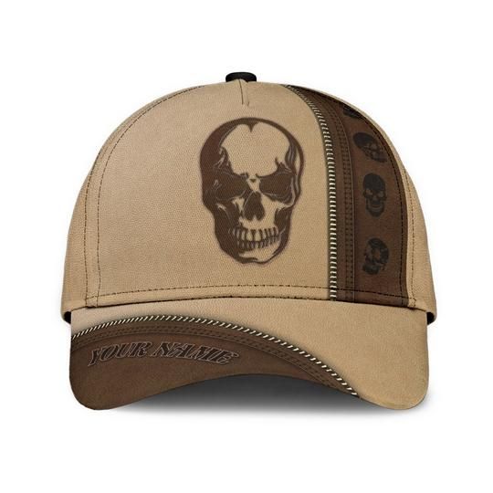 Premium Skull Leather Classic Cap Personalized Name | Ziror