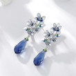 Blue Flower Drop Earrings 925 Sterling Silver Enamel Dangle Earrings