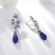 Blue Flower Drop Earrings 925 Sterling Silver Enamel Dangle Earrings
