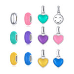 Colored Bead, Heart Pendant Charm - Silver Silicone Accessorie