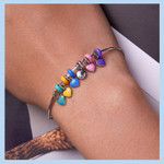 Colored Bead, Heart Pendant Charm - Silver Silicone Accessorie