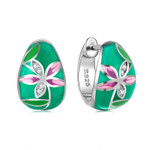 Drop-Shaped Flower with Zirconia 925 Sterling Silver Enamel Huggie Earrings