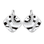 Black and White Inlaid Zircon Geometric Pattern Square Earrings 925 Sterling Silver Enamel Huggie Earrings