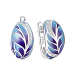 Purple Blue Leaves 925 Sterling Silver Enamel Huggie Earrings