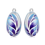 Purple Blue Leaves 925 Sterling Silver Enamel Huggie Earrings