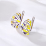 Yellow Geometric 925 Sterling Silver Enamel Huggie Earrings