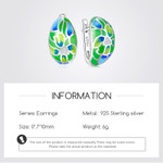 Green Oval Flower 925 Sterling Silver Enamel Huggie Earrings