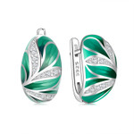 Green Leaves 925 Sterling Silver Enamel Huggie Earrings