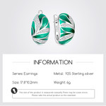 Green Leaves 925 Sterling Silver Enamel Huggie Earrings