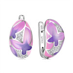 Purple Daisy 925 Sterling Silver Enamel Huggie Earrings