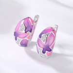 Purple Daisy 925 Sterling Silver Enamel Huggie Earrings