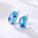 Blue Daisy 925 Sterling Silver Enamel Huggie Earrings