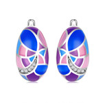 Purple Button Geometry 925 Sterling Silver Enamel Huggie Earrings