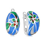 Fresh Oval Geometric Color Mosaic Flowers 925 Sterling Silver Enamel Huggie Earrings