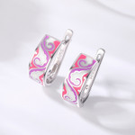 Pink & Purple Earrings 925 Sterling Silver Enamel Huggie Earrings