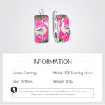 Pink Crane 925 Sterling Silver Enamel Huggie Earrings