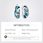 Geometric Blue Zircon 925 Sterling Silver Enamel Huggie Earrings