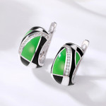 Green Enamel Color-Matching Micro-zirconia 925 Sterling Silver Enamel Huggie Earrings