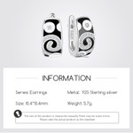 Vintage Geometric Vines Black & White Inlaid Zircon Fairy 925 Sterling Silver Enamel Huggie Earrings