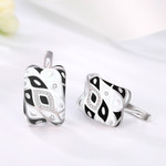 Black & White Simple Geometric 925 Sterling Silver Enamel Huggie Earrings