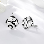 Black & White Rhombus Zircon Geometric 925 Sterling Silver Enamel Huggie Earrings