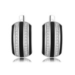 Black Geometric Stripe Inlaid Zircon 925 Sterling Silver Enamel Huggie Earrings